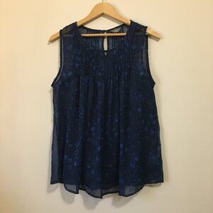 Denver Hayes Floral Pintuck Sleeveless Blouse With Built In Camisole